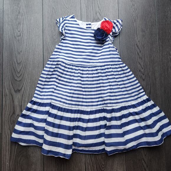 Janie and Jack Rosette Striped Dress, 5t - Picture 1 of 6